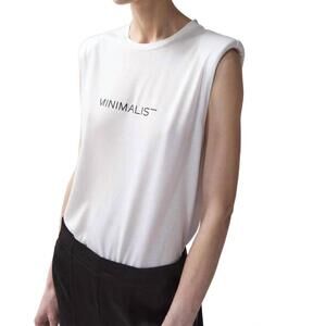 NEW MINIMALIST inessa luxe logo shoulder pad tee in white